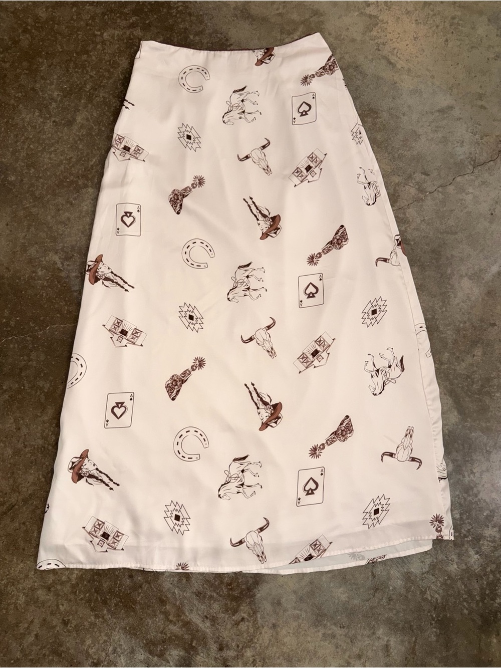 Western Cowboy Print Maxi Skirt NFR Rodeo Cowgirl Horseshoe M Thanksgiving Fall